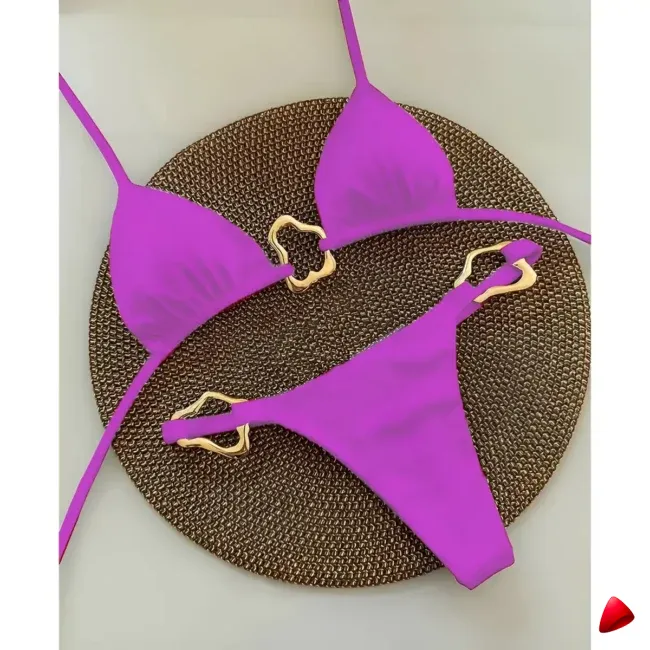 Bikini Travesti Ornement Métal Doré Triangle Lace Up — galerie