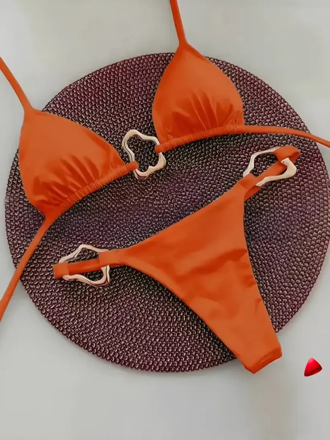 Bikini Travesti Ornement Métal Doré Triangle Lace Up — galerie