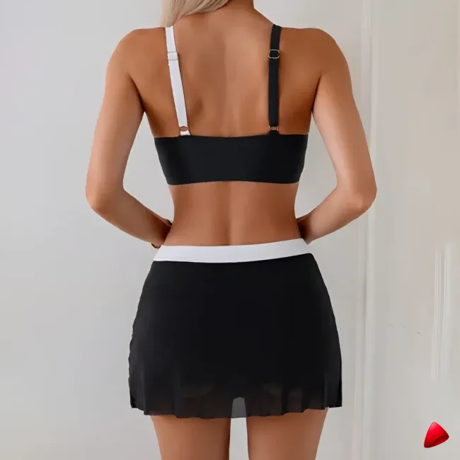 Bikini Travesti Patchwork Jupe Taille Mi Haute Bretelles Larges — galerie