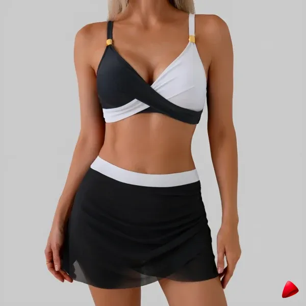 Bikini Travesti Patchwork Jupe Taille Mi Haute Bretelles Larges — image principale