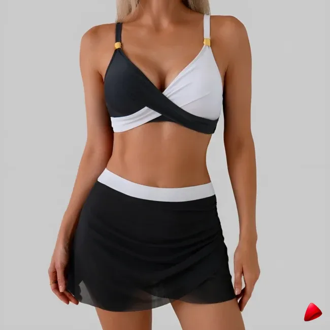 Bikini Travesti Patchwork Jupe Taille Mi Haute Bretelles Larges — image principale