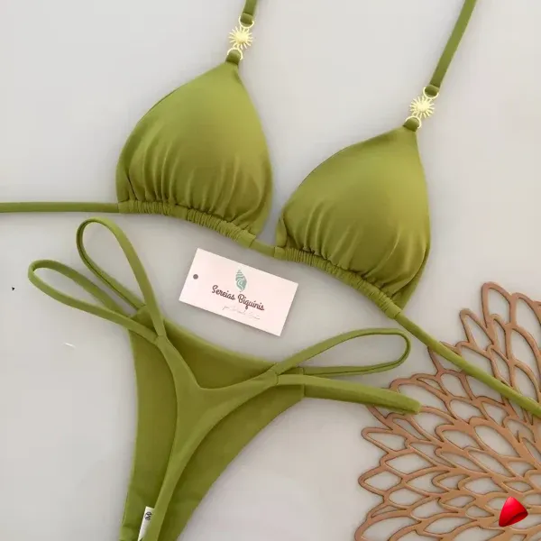 Bikini Travesti Brésilien Push Up Triangle Vert Sauge — galerie