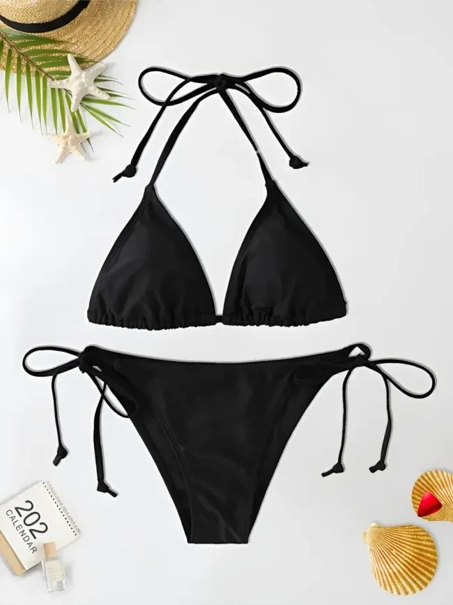 Bikini Travesti Triangle Cordons Brazilian Noir — galerie