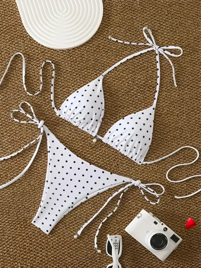 Bikini Travesti Triangle Pois Pearl Lien Cordons — galerie