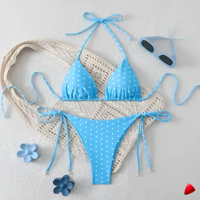 Bikini Travesti Triangle Pois Pearl Lien Cordons — galerie