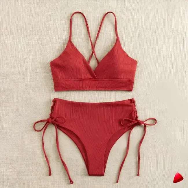 Bikini Travesti V-Neck Taille Haute Lacé Côté — galerie