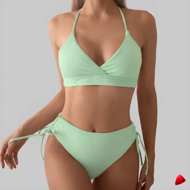 Bikini Travesti V-Neck Taille Haute Lacé Côté — image principale