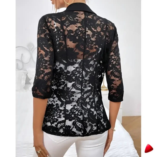 Blazer Travesti Dentelle Sheer Single Button — galerie