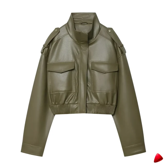 Bomber Faux Cuir Travesti Cropped Demi-Saison — galerie