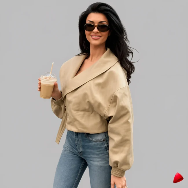 bomber-lapel-travesti-main Bomber Lapel Travesti Cropped Beige Drapé — image principale
