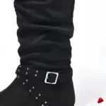 Botte Travesti Mi-Mollet Boucles Rivets Talon Plat Vintage - galerie