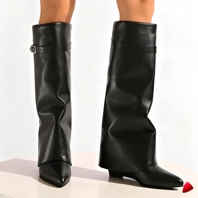 Botte Travesti Cadenas Talon Compense Mollet Large Mi-Mollet - galerie
