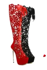 Botte Travesti Cuissarde Ajouree Lacets Plateforme 16cm - galerie