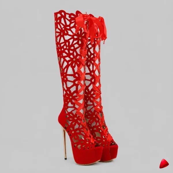 Botte Travesti Cuissarde Ajouree Lacets Plateforme 16cm - image principale