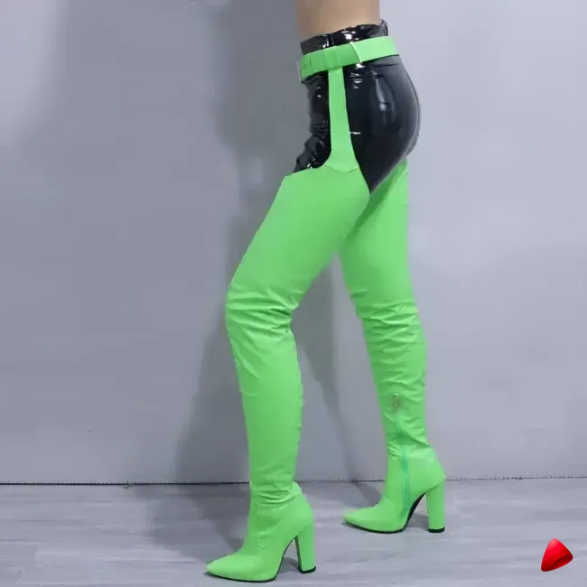 Botte Travesti Cuissarde Cuir Verni Ceinture Sexy Multi Coloris - galerie