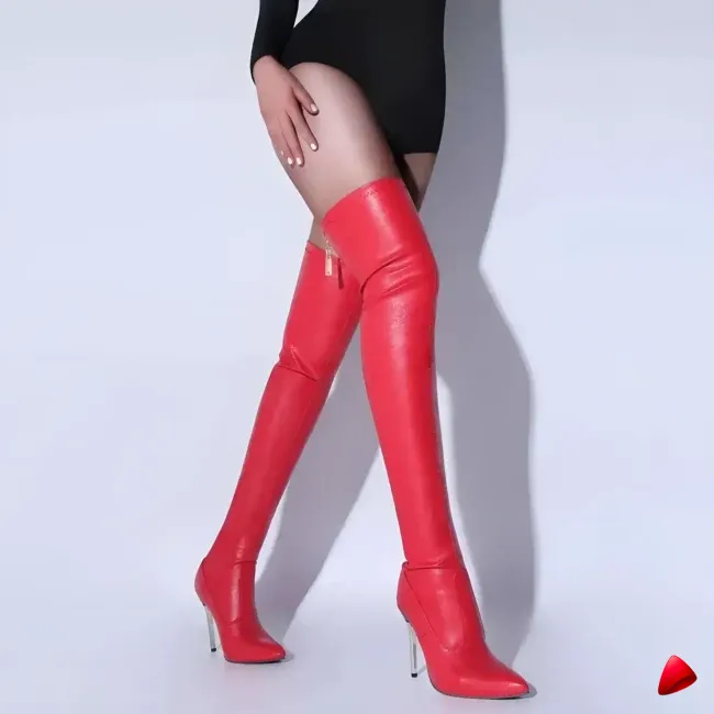 Botte Travesti Cuissarde Cuir Verni Talon Aiguille Grande Pointure - galerie