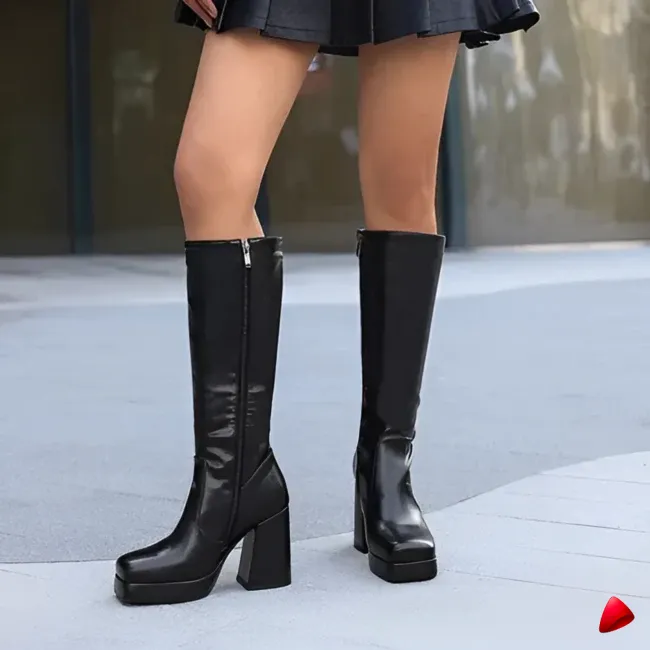 Botte Travesti Plateforme Bloc 10cm Au-Dessus Genou - galerie