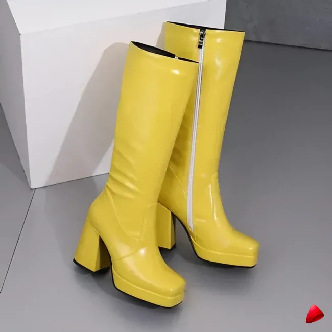 Botte Travesti Plateforme Bloc 10cm Au-Dessus Genou - galerie