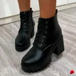Botte Travesti Plateforme Courte Talon Bloc Combat Mi-Cheville - galerie