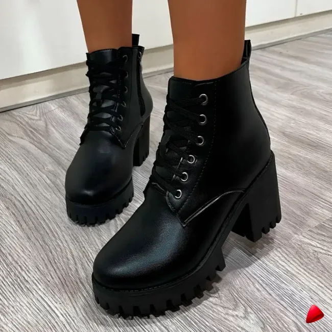 Botte Travesti Plateforme Courte Talon Bloc Combat Mi-Cheville - galerie