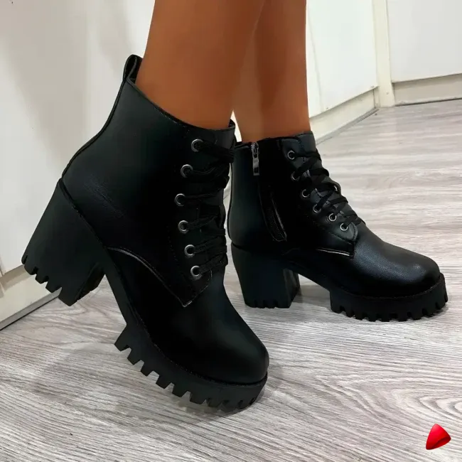 Botte Travesti Plateforme Courte Talon Bloc Combat Mi-Cheville - galerie