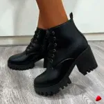 Botte Travesti Plateforme Courte Talon Bloc Combat Mi-Cheville - galerie