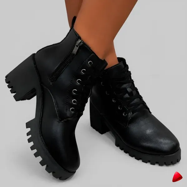 Botte Travesti Plateforme Courte Talon Bloc Combat Mi-Cheville - image principale