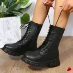 Botte Travesti Plateforme Fermeture Eclair Lacets Mi-Hauteur - galerie