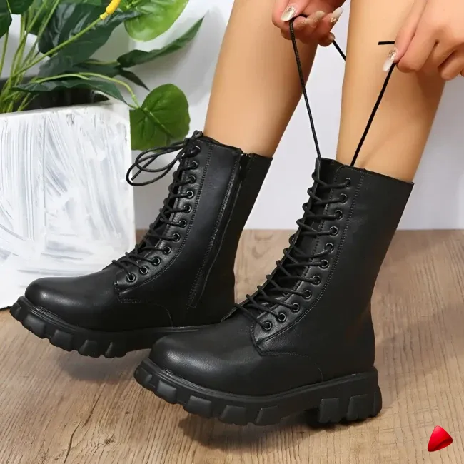 Botte Travesti Plateforme Fermeture Eclair Lacets Mi-Hauteur - galerie
