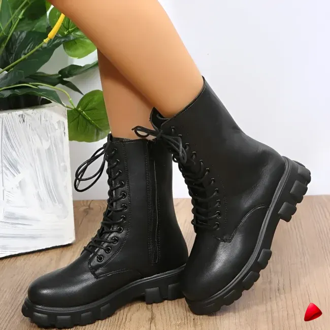 Botte Travesti Plateforme Fermeture Eclair Lacets Mi-Hauteur - galerie