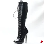 Botte Travesti Vintage Talon Aiguille Lacets Mi-Genou Grande Pointure - galerie
