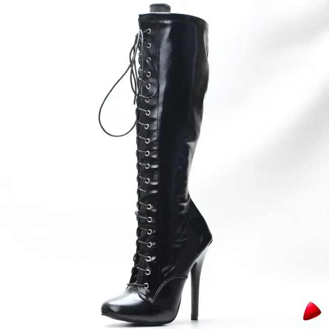 Botte Travesti Vintage Talon Aiguille Lacets Mi-Genou Grande Pointure - galerie