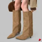 Botte Travesti Vintage Talon Epais Fermeture Eclair Mi-Mollet - image principale