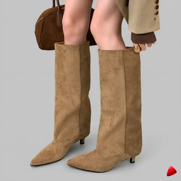 Botte Travesti Vintage Talon Epais Fermeture Eclair Mi-Mollet - image principale