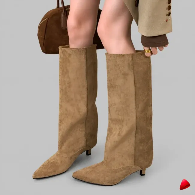 Botte Travesti Vintage Talon Epais Fermeture Eclair Mi-Mollet - image principale