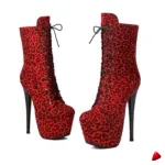 Bottine Travesti Plateforme Leopard Rouge Lacets 16cm - galerie