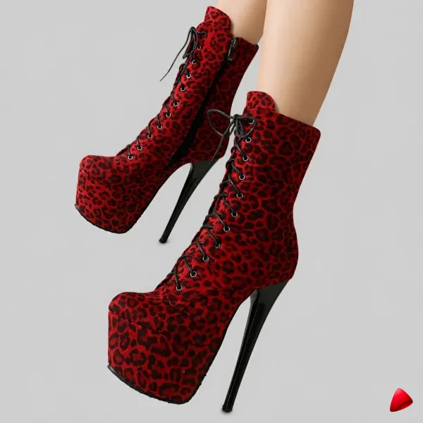 Bottine Travesti Plateforme Leopard Rouge Lacets 16cm - image principale