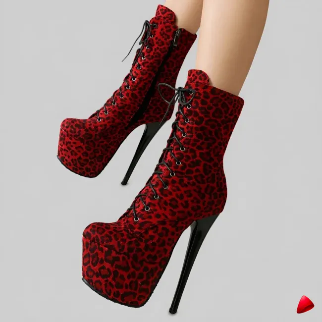 Bottine Travesti Plateforme Leopard Rouge Lacets 16cm - image principale