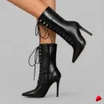 Bottine Travesti Pointu Lacets Talon Aiguille Mi-Mollet - image principale