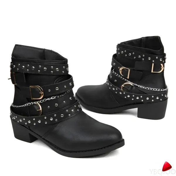 Bottine Travesti Rivets Chaines Boucles Biker Style Vintage - galerie