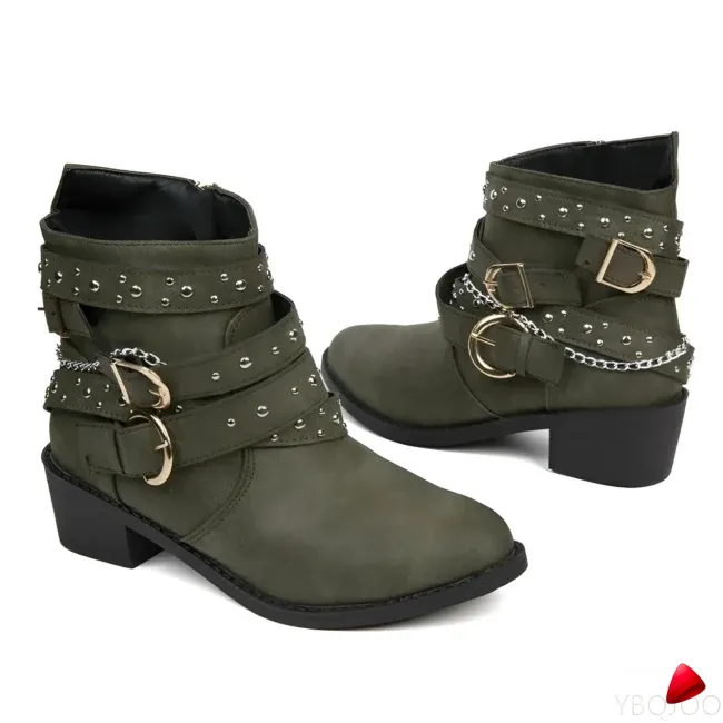 Bottine Travesti Rivets Chaines Boucles Biker Style Vintage - galerie