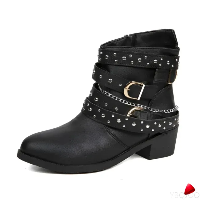 Bottine Travesti Rivets Chaines Boucles Biker Style Vintage - galerie