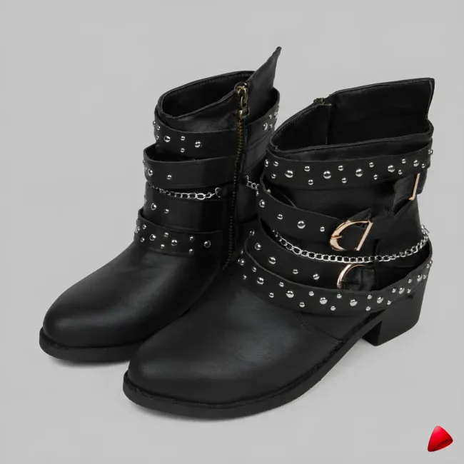 Bottine Travesti Rivets Chaines Boucles Biker Style Vintage - image principale