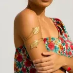 Bracelet Bras Travesti Feuilles Or Boheme Manchette Ouvert - image principale