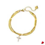 Bracelet Cheville Travesti Snake Croix Strass Or Acier - galerie