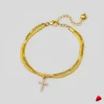 Bracelet Cheville Travesti Snake Croix Strass Or Acier - image principale