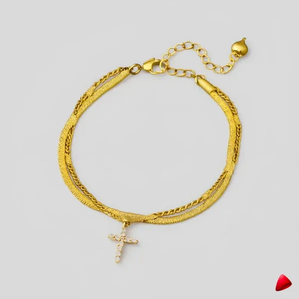 Bracelet Cheville Travesti Snake Croix Strass Or Acier - image principale