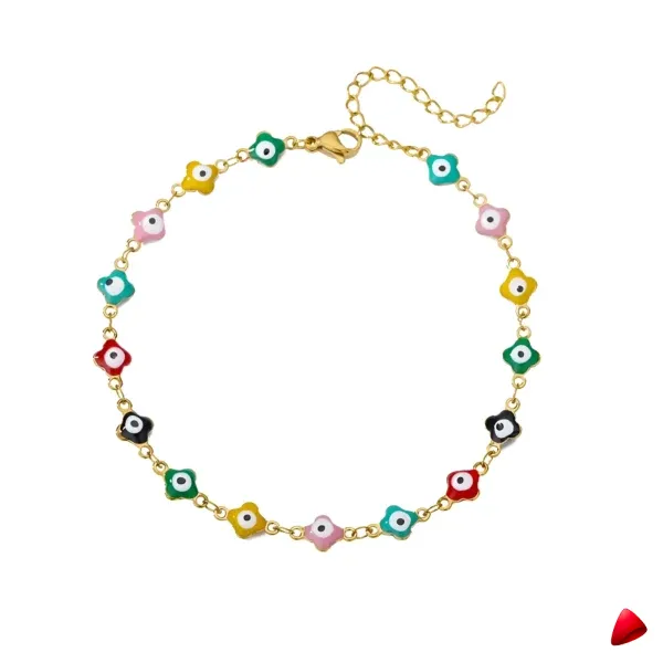 Bracelet Cheville Travesti Trefles Email Multicolore Or - galerie