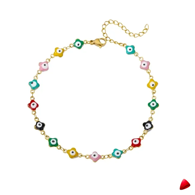Bracelet Cheville Travesti Trefles Email Multicolore Or - galerie