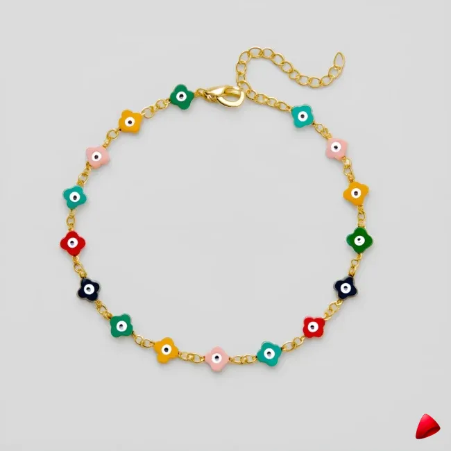 Bracelet Cheville Travesti Trefles Email Multicolore Or - image principale